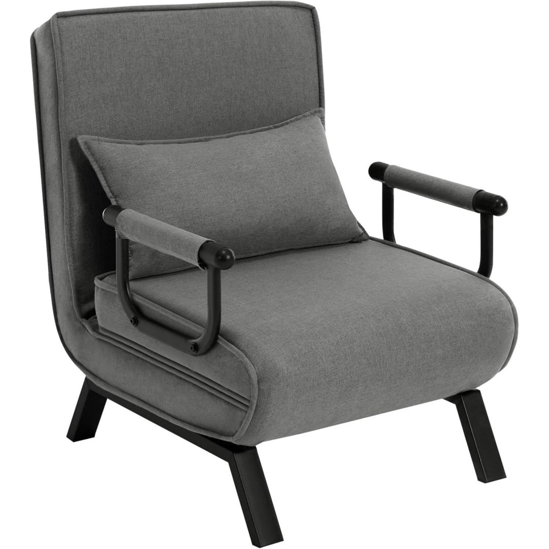 3-in-1 verwandelbarer sessel 5-positionen rueckenlehne dunkelgrau schlafsofa mit bettfunktion verstellbarer rueckenlehne metallrahmen leinen schaumstoff wohnzimmer schlafzimmer balkon