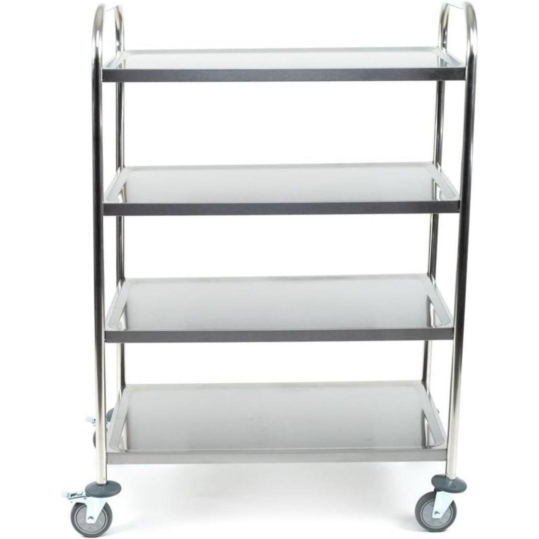 servierwagen edelstahl mit rollen - 4 boeden - tragfaehigkeit max 70 kg - 86 x 53 x 125 cm - transportwagen kuechenwagen abraeumwagen