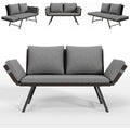 gartenbank rattan wetterfest mit liegefunktion 2-3 sitzer gartensofa balkonsofa mit kissen polster verstellbare armlehnen bis 220kg outdoor sofa bank fuer klein balkon terrasse garten -grau
