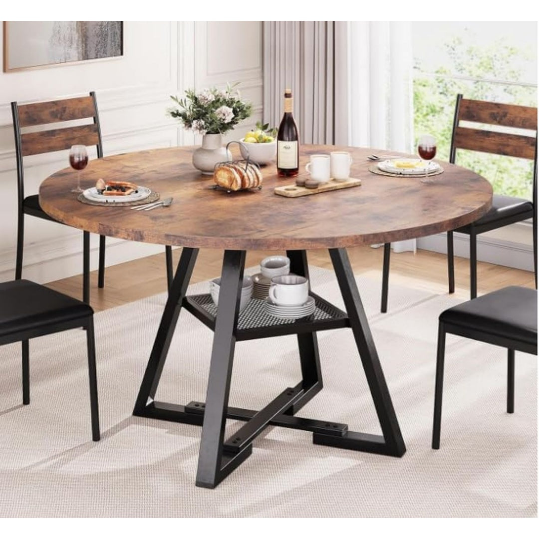 runder esstisch 4-6 personen holz 120cm tisch rund kuechentisch esszimmertisch esstische mit 1 offenen ablagen fuer esszimmer kueche wohnzimmer dunkel khaki 12075m