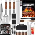 grilliance grill grillbesteck set 30 grillzubehoer aus hochwertiger edelstahl grillzange grillspachtel korkenzieher grillset mit grillkoffer und grillmatte fuer maenner geschenk fuer garten camping braun