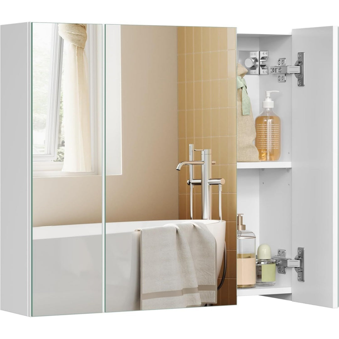 spiegelschrank badezimmerschrank mit 3 tueren 15 x 60 x 55 cm aufbewahrungsschrank mit verstellbaren regalebenen modern weiss kailyn kollektion bbk22wtv1