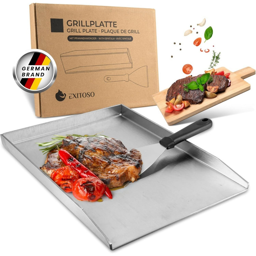 exitoso grillplatte 30x40cm plancha mit grillspachtel gasgrill aus dickem rostfreiem edelstahl 4mm dicke universalgroesse silber