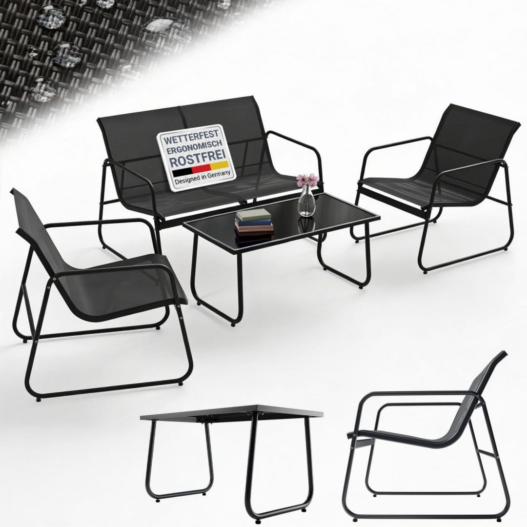 juskys gartenmoebelset genua 4- anthrazit outdoor sitzgruppe tisch bank wetterfestes textil longlife stahlgestell