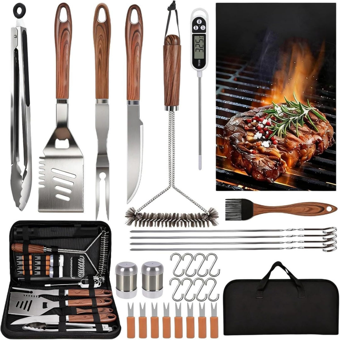 31-teiliges grill grillbesteck setedelstahl grillzubehoer setgrillutensilien set koffer mit grillkoffer und grillmattegeschenke fuer maenner fuer garten camping freien