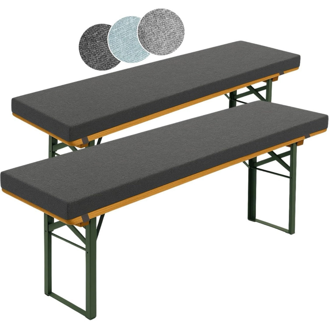 sleepling 2er set bierbankauflage mit bezug 220x25cm 4cm dick dunkelgrau extra dicke auflage outdoor sitzpolster fuer baenke und bierzeltgarnituren mit elastischen baendern made in europa oeko-textil