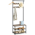 garderobenstaender garderobe mit schuhbank kleiderstaender kleiderstange 9 abnehmbare haken 322 x 64 x 180 cm industrie-stil fuer flur schlafzimmer greige-schwarz hsr411b02