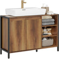 sobuy waschbeckenunterschrank 90cm breit mit u-aussparung fuer badezimmer waschtischunterschrank mit tueren offenem regal badunterschrank aus holz metall im industrial-stil bzr63-l-